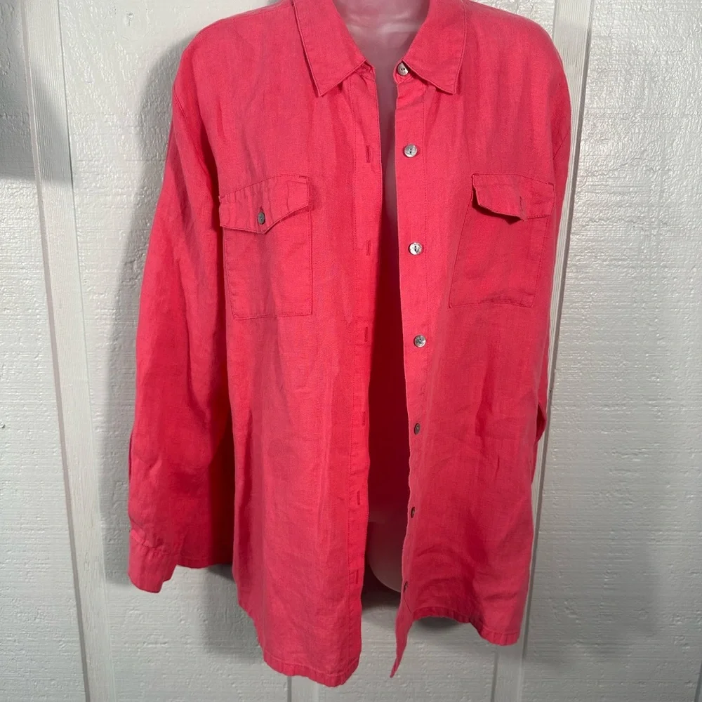 Lino by Chicos Women’s Pink Long Sleeve Button Down Top Size 2 (Large) EUC - Picture 2 of 8